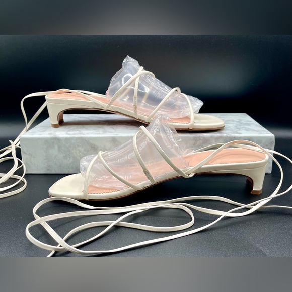 J CREW Sardinia Ankle-Wrap Heeled Sandals in Ivory White Leather. Size 8 - Picture 4 of 11